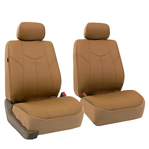 FH Group Car Seat Cover Cushion - 2 Pack Seat Covers for Cars Trucks SUV, (TAN) Rome Faux Leather Car Seat Cushions, Waterproof Car Seat Cover Cushion, Universal Fit Car Seat Protector - color: Tan, size: Front Set