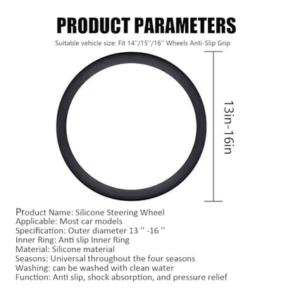 Stretchy Silicone Car Steering Wheel Cover - Universal Fit for Most Cars,Anti Slip Odorless Stretchy Steering Wheel Cover, Fit 14''/15''/16'' Steering Wheel Grip - color: Black