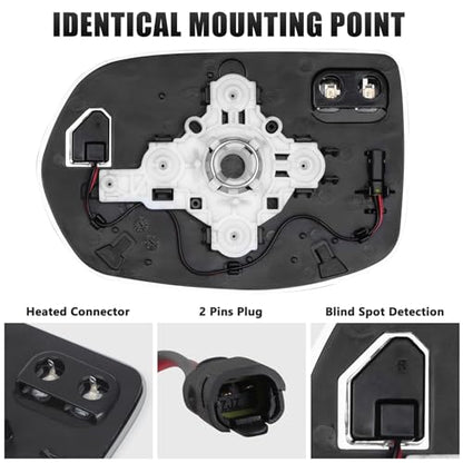 Mirror Glass Compatible with CRV 2017 2018 2019 2020 2021 2022, Right Passenger Side Rear View Convex Mirror Glass with Blind Spot Detection System, Heated, Backing Plate and Mounting Bracket - size: Passenger Side