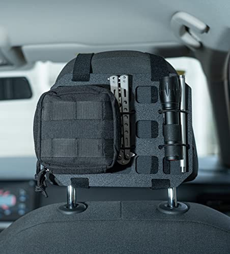 TACNEX Car Headrest Organizer MOLLE Panel for Vehicle Seat Back EDC Pouch Tool Holster Bag Gadget Holder Backpack Insert Panel Tactical Gear Rack Truck Equipment Plate Modular Storage Shelf - style: Headrest Panel