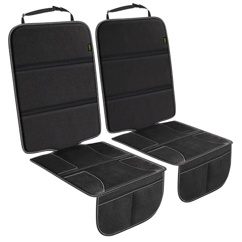 PIDO Car Seat Protector for Child Car Seat, 2 Pack Carseat Protector with Thick Padding and Storage Pockets, Waterproof Protection Cover Mat for Vehicle Leather Upholstery - color: Black/White