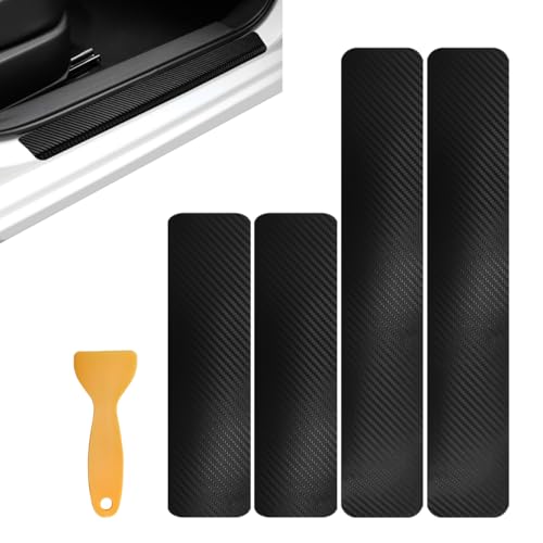 4 PCS Car Door Sill Protector, 3D Carbon Fiber Door Entry Edge Protection Trim Bumper Cover Strip, Anti-Scratch Threshold Protective Sticker Scuff Plate Guard for Most Vehicles (Black) - color: Black, 3D