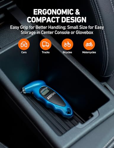 AstroAI Digital Tire Pressure Gauge 0-150PSI Calibrated to ANSI B40.7 +/-1PSI, Accurate in 0.1 Increments, Tire Repair Tools 4 Pressure Measurements for Car Truck with Backlight LCD, Blue - color: Blue