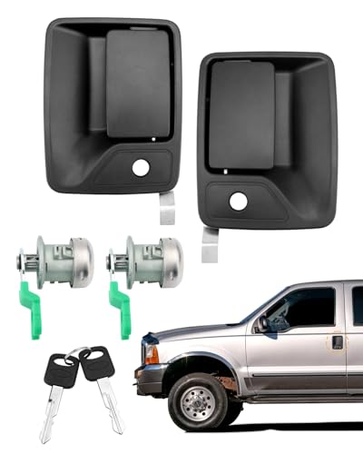 Exterior Door Handles, w/ Lock Cylinders & Keys, Compatible with 1999-2016 Ford F250 F350 F450 F550 Super Duty, 2000-2005 Ford Excursion, Front Left Driver & Right Passenger Side, OE# 79306 79307 - color: Black Handles, w/ Lock Cylinder & Key