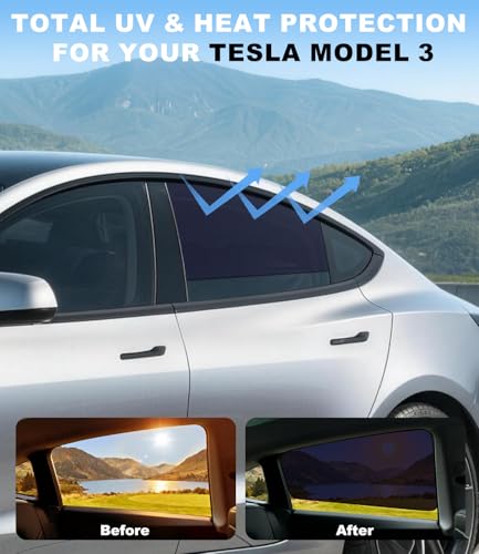 XCBYT Car Window Shades for Tesla Model 3 Highland 2024-2026 | Static Cling Rear Side Sun Shade, UV & Heat Blocking, Privacy Protection, Easy On & Off - size: Model 3 Highland (2024-2026) - 2PCS