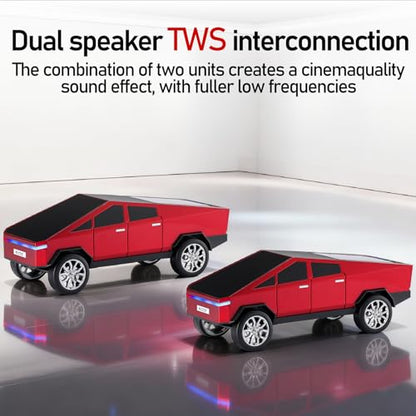 WS-580 Futuristic Pickup Truck Bluetooth Replica Speaker with LED Display Screen – TWS, FM, USB/TF, LED Headlights, Mic, Practical Gift for Car Model Fans, Audio Users & Tech Hobbyists (Red) - color: Red