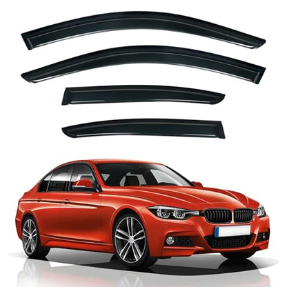 4pcs Front+Rear Smoke Tint Sun/Rain Guard Outside Mount Tape-On Vent Window Visors Compatible with 12-19 BMW F30 3-Series 15-18 M3 4-Door Sedan 318 320 325 328 330 335 340 i d xdrive e - size: Compatible with 2012-2019 BMW