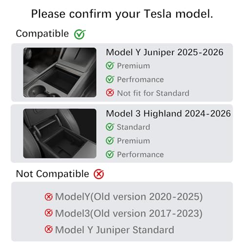 Center Console Organizer Tray for Model Y Juniper 2025 2026 & Model 3 Highland (2024-2026), Double-Layer Sliding Hidden Armrest Storage Box, Tesla Accessories (Matte Black) - size: 4PC(25-26) Tesla Model Y & (24-26) Tesla Model 3