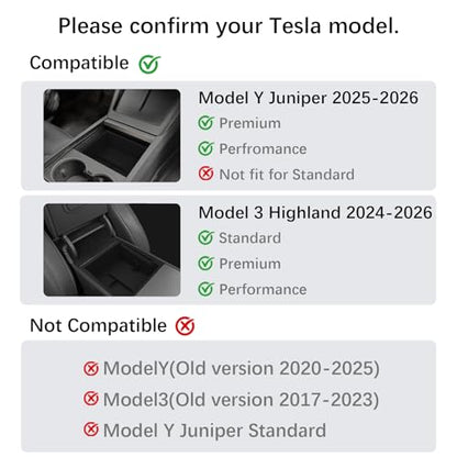 Center Console Organizer Tray for Model Y Juniper 2025 2026 & Model 3 Highland (2024-2026), Double-Layer Sliding Hidden Armrest Storage Box, Tesla Accessories (Matte Black) - size: 4PC(25-26) Tesla Model Y & (24-26) Tesla Model 3