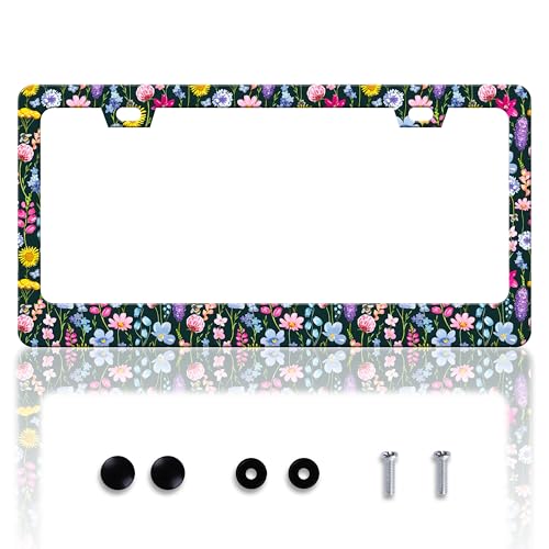 Beautiful Flowers Plants License Plate Frame Floral License Plate Holder Personalise Stainless Steel Funny Design Compatible With Standard License Plate Frames For Usa And Canada 6 X 12 In With Screws - color: Beautiful Flowers Plants