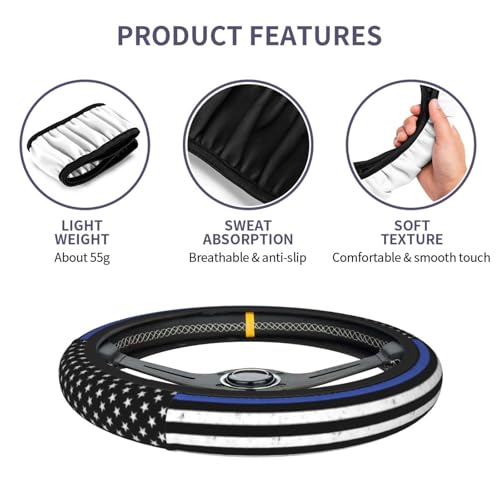 Thin Blue Line License Plate Frame - 2pc Blue Line American Flag License Plate Frames and Blues Lines Steering Wheel Cover Funny Cars Decor Aluminum Metal Frame with Fits Us Ca Vehicles - color: blue line
