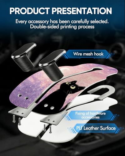 WOCOCN 2 Pack Car Purse Hook for Car Seat Headrest, Double-Sided PrintingPU Leather Purse Holder with Metal Hook, Cute Car Accessories for Women, Men (Car hook - Pink Starry Sky Cat) - color: Car hook - Pink Starry Sky Cat