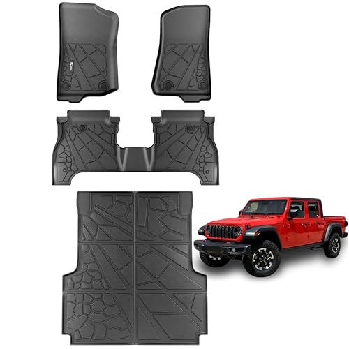 KARPAL Floor Mats & Truck Bed Mat for 2020-2025 2026 Jeep Gladiator JT, All Weather TPE Custom Fit Floor Liners Car Mats Accessories, Front & 2nd Row & Cargo Liner - style: 2020-2026 | For Jeep Gladiator | Combo Set