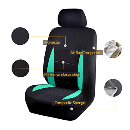 Flying Banner Car Seat Covers Full Set Front Seats and Rear Bench Polyester car seat Protectors Black Gray Purple airbag Compatible Rear Bench Split (Black Mint Green) - color: Black Mint green