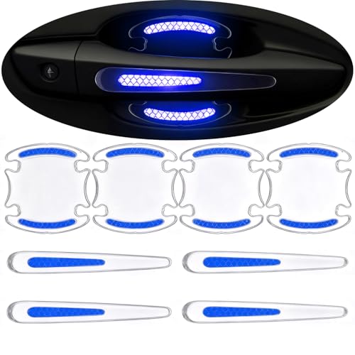 8pcs Clear Car Door Handle Scratch Protector，Clear-Transparent & 3D Carbon Fiber-Marking,Anti Scratch,Universal Auto Door Handle Anti Scratch Cover Guard (Blue) - color: Blue