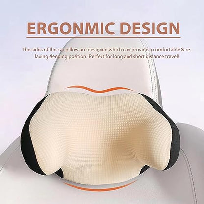 Really Helpful Car Headrest Pillow, Car Neck Pillow for Sleeping with Adjustable Strap, 100% Memory Foam & Breathable Removable Cover, Ergonomic Design - Softness Travel Car Pillow(Beige, 1PC) - color: Beige