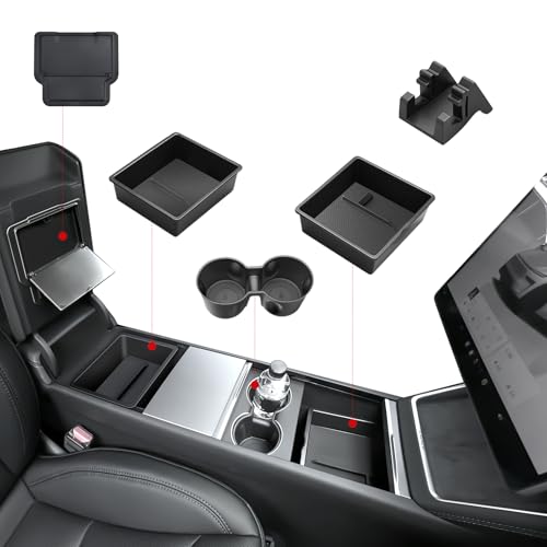 Center Console Organizer 5PCS Compatible with Tesla Model Y Juniper2026, Armrest Storage Tray, Hidden Storage Box, Cup Holder, Phone Holder – Interior Accessories for New Model Y/3 2025