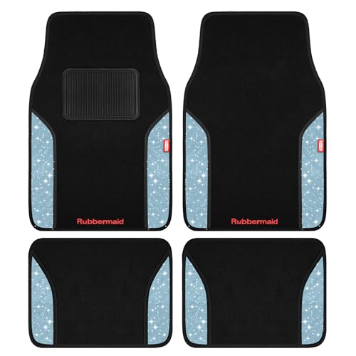 Rubbermaid Bling Car Mats, Carpeted Floor Car Mat with Faux Leather & Built-in Heel Pad, Two-Tone Car Rug Floor Mats, Stylish Carpeted Floor Mats for Cars, Trucks & SUVs Glitter Blue Color - color: Glitter Blue