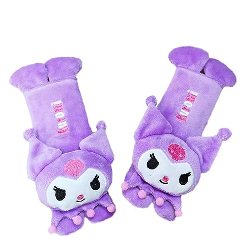 Kawaii Car Seat Belt Strap Cover, Cute 2 Pieces Set Anime Seat Strap Neck Protector Car Decorations for Women (Purple Kuro) - color: Purple Kuro