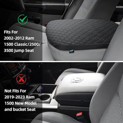 Center Console Cover Fit for 2002-2012 Ram 1500 2500 3500 Jump Seat Console, Comfortable Armrest Cover Protector Customized Car Accessories, Middle Console Cover - style: B: Jump Seat Console 2002-2012 Ram Black Leather