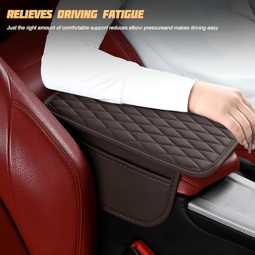 Car Center Console Cover, Leather Vehicle Armrest Seat Box Cushion Pad with Storage Bags, Waterproof Automotive Middle Console Protector, Universal for SUV RV Truck (Coffee) - color: Coffee