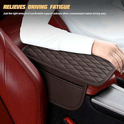 Car Center Console Cover, Leather Vehicle Armrest Seat Box Cushion Pad with Storage Bags, Waterproof Automotive Middle Console Protector, Universal for SUV RV Truck (Coffee) - color: Coffee