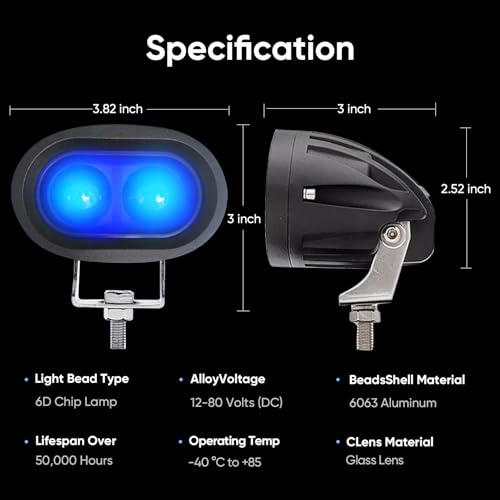 Forklift Safety Light - Blue LED 20W, 50,000-Hour Lifespan,IP68 Waterproof,DC 12-80V,Aluminum Housing - Industrial Forklift Warning Light for Warehouse & Construction Safety,Pedestrian Warning - style: Non-Magnetic