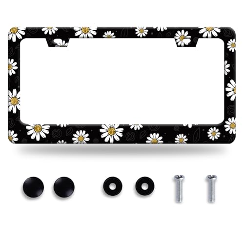 Daisy License Plate Frame Beautiful Floral Print License Plate Frames Stainless Steel Accessories Cars Decor with 2 Holes and Screws Fits Standard Us Ca Vehicles License Plate Holder Size 12.2 X 6 in - color: Daisy