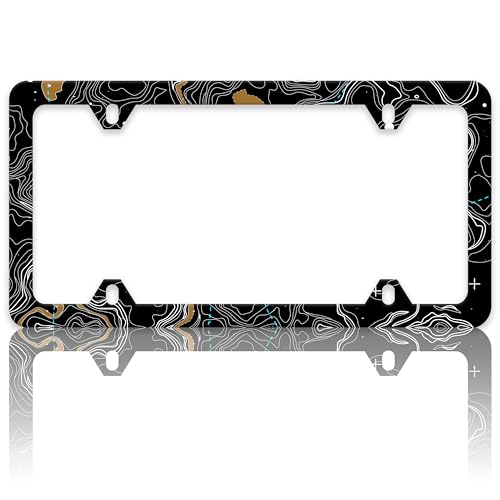 Topographic Map License Plate Frame Topography License Plate Holders Funny Auto Accessory Bracket Stainless Steel License Plate Frames with Screws for Women Men 6x12 Inch 4 Holes - color: Topographic Map