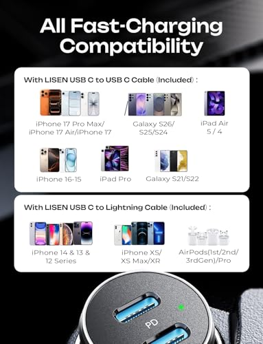 AINOPE 67.5W Super Mini Cigarette Lighter Adapter Car Charger USB C Fast Charging, All Metal PD&QC Type C Car Charger Adapter Outlet Plug Socket for iPhone 17 16 Pro Max 15 14,Samsung S26 S25 Mother's