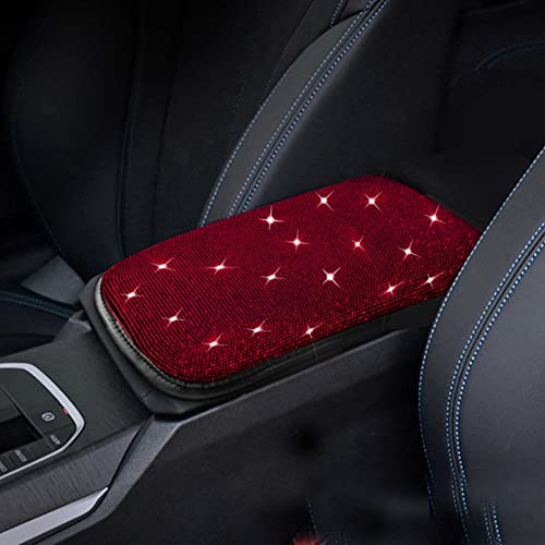 Bling Bling Car Armrest Cover Auto Center Console Protective Cover Luster Crystal Rhinestone Car Arm Rest Cushion Pad Car Interior Accessory (Bling-Red) - color: Bling-Red