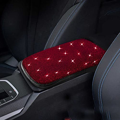 Bling Bling Car Armrest Cover Auto Center Console Protective Cover Luster Crystal Rhinestone Car Arm Rest Cushion Pad Car Interior Accessory (Bling-Red) - color: Bling-Red