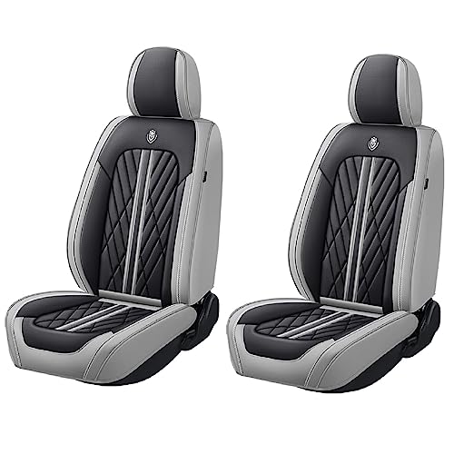 Universal Fit Waterproof Breathable Nappa Leather Automotive Vehicle Car Seat Covers Set Cushion Protector for Sedan SUV - color: Black Grey, size: Front 2 Seats