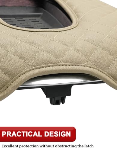 KBH Center Console Armrest Cover for Cadillac Escalade 2015 2016 2017 2018 2019 2020, Vinyl Leather Trim, Middle Console Arm Rest Lid Cushion Pad, Anti-Scratch, Beige - color: Beige, size: Cadillac Escalade 2015-2020