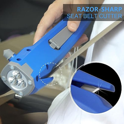 LUXON 8-in-1 Car Emergency Escape Safety Tool Kit:Window Breaker,Seat Belt Cutter,LED Flashlight,Rescue Tool USB Charger,Sire Blink Light, Hand Cranking Charge,Magnetic for Vehicle Escape(Blue) - color: Blue, size: 1 Count(Pack of 1)