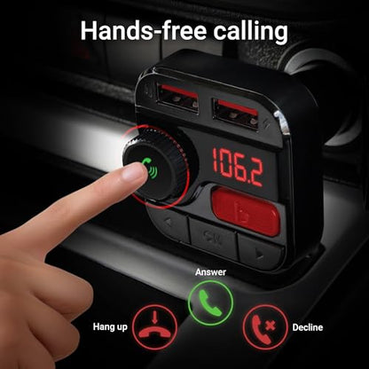 Monster Bluetooth FM Transmitter for Car Cigarette Lighter, Bass Boost, Track Back/Forward, Volume, Play/Answer Buttons, Micro SD Card Slot, Microphone, 2 USB Chargers, Google Voice & Siri Compatible