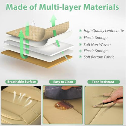 2 Pack Front Car Seat Cover Bottom Only Faux Leather, Anti-Slip Padded Seat Cushion, Full Wrap Seat Protector with Storage Function Fit 95% Cars, SUV, Pick-up Trucks (Beige) - color: Beige