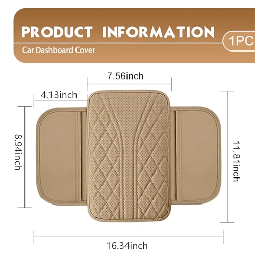 Car Center Console Cover, Leather Automotive Armrest Cushion with 2 Storage Bags, Breathable Armrest Cover, Universal Waterproof Arm Rest Protection Pad for SUV, Sedan, Truck (Beige) - color: Beige