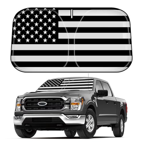 D-Lumina Windshield Sun Shade for 2021-2025 F-150 F150 Lariat, King Ranch, Platinum, XL XLT Limited Raptor, Front Window Sunshade American Flag Sun Visor Protector, Foldable 2 Layer 210T Material - size: Silver & Black-Fit 2021-2025 Ford F150