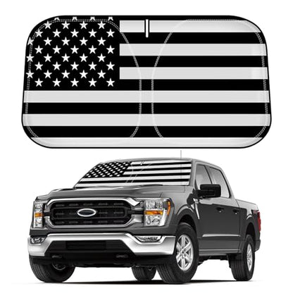 D-Lumina Windshield Sun Shade for 2021-2025 F-150 F150 Lariat, King Ranch, Platinum, XL XLT Limited Raptor, Front Window Sunshade American Flag Sun Visor Protector, Foldable 2 Layer 210T Material - size: Silver & Black-Fit 2021-2025 Ford F150