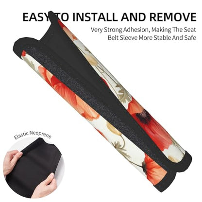 Seat Belt Cover Pad Retro Red Poppy Flower Soft Safety Car Automotive Seat Belt Pads Cushion Shoulder Strap Covers for Cars or Bags, 2 Pcs - color: Retro Red Poppy Flower