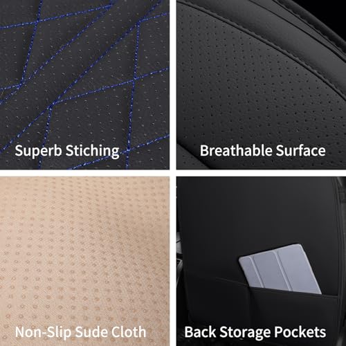 Leather Automotive Seat Covers Universal Fit for Cars, SUV, Sedans, Anti-Slip & Breathable (Black Blueline, Front Seat) - color: Black BlueLine, size: Front Seat