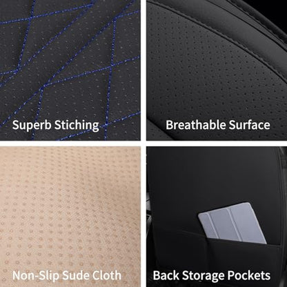Leather Automotive Seat Covers Universal Fit for Cars, SUV, Sedans, Anti-Slip & Breathable (Black Blueline, Front Seat) - color: Black BlueLine, size: Front Seat