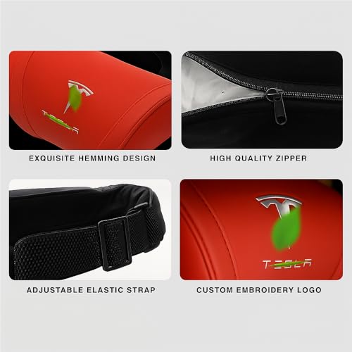 Car Headrest Neck Pillow Support Ergonomic, with Valve Stem Covers Accessory for Driving Seat Fatigue Relief Compatible with Model S X 3 Y & Cybertruck - 2 Pieces - color: C. Red Ver. 2