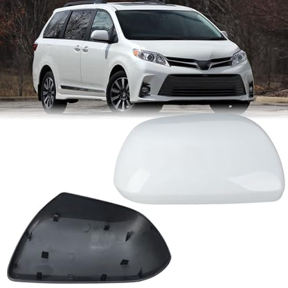 Compatible with 2012-2020 Toyota Sienna Right Side Mirror Cover Cap, White Passenger Side Clip-on Mirror Cap Replacement Without Turn Signal Light Replaces for 87915-08021-A0 - color: Right White