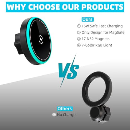 15W Magnetic Wireless Charging Phone Holder with 17mm Ball Socket for MagSafe, Universal Replacement for Car Air Vent, Dashboard, Windshield Phone Holders | Strong Magnet, 360° Rotation - style: Wireless Charging