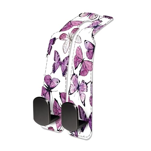 Car Seat Headrest Hook, Universal Leather Cute Hanger Holder Hook, Storage Organizer Interior Accessories for Purse Bags Handbag Luxury Purple Butterfly - color: Luxury Purple Butterfly