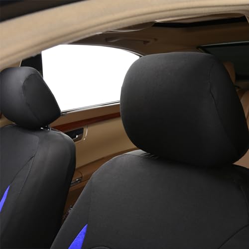 Flying Banner Car Seat Covers Full Set Front Seats and Rear Bench Polyester car seat Protectors Black Gray Purple airbag Compatible Rear Bench Split (Black Blue) - color: Black Blue