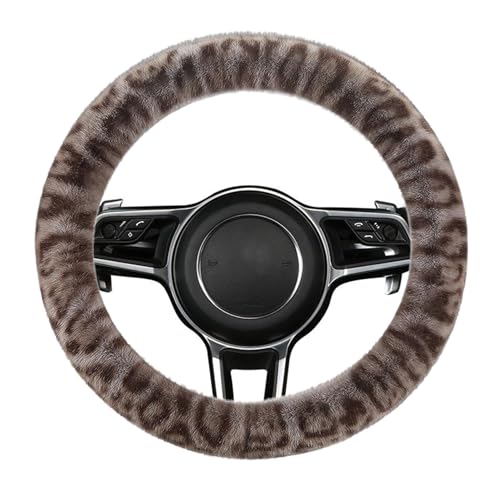 Fluffy Cheetah Car Steering Wheel Cover Luxurious Faux Fur Leopard Print Cute Wheel Protector Universal 15 Inch Fit for Vehicle, Car, Auto, SUV Winter Warm (Gray) - color: Gray
