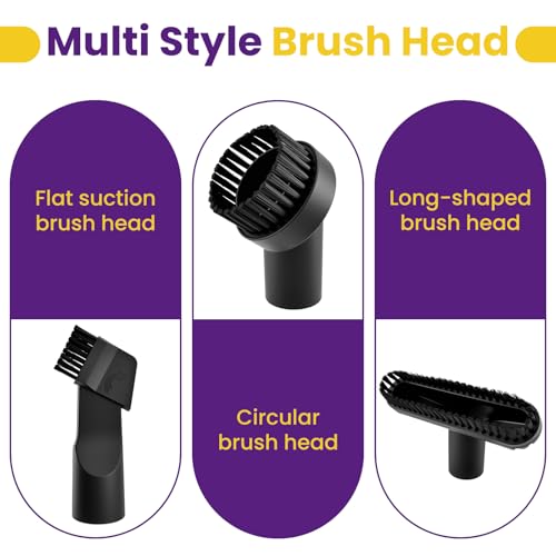 4 Pcs 1-1/4" Vacuum Attachments, Round & Square Brushes, 2-in-1 Suction Brush, 4-Layer Adapter Universal for Most Vacuum Cleaners for Hard-to-Reach Areas